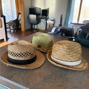 Women's Straw Fedora Hat bundle— Natural Tan with Black Trim